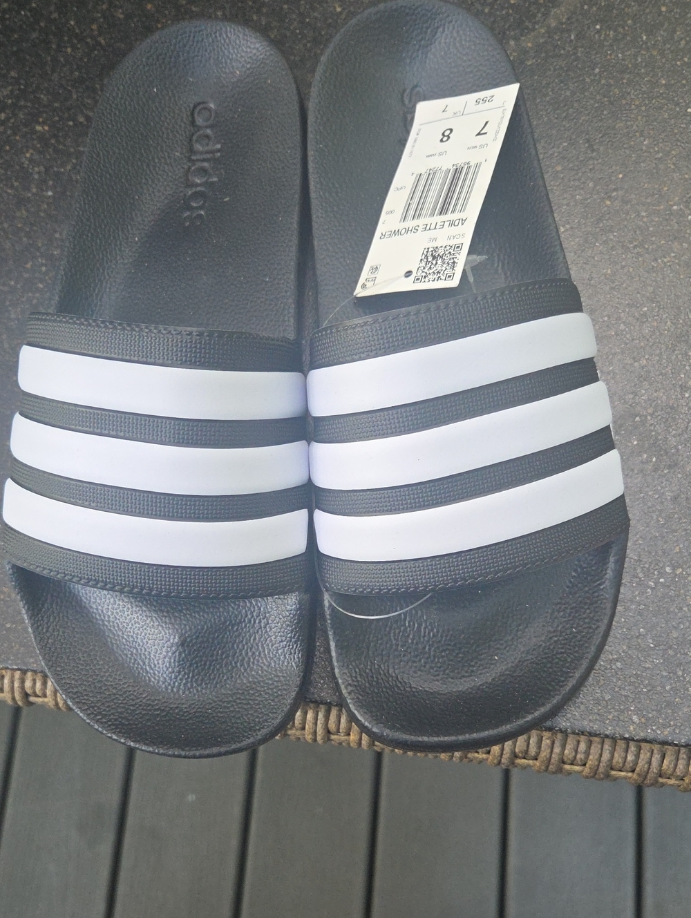 adidas Black and White Adilette Slide Sandals